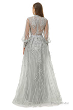 Gray Beaded Mermaid Long sleeves Prom Dresses