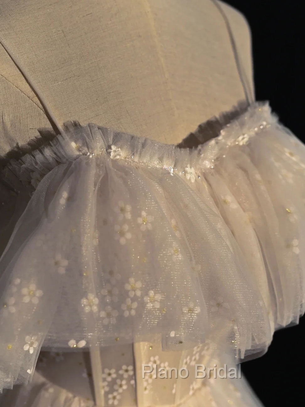 Gray blue/champagne Tulle Long Formal Prom Dresses, Tulle Formal Graduation Dresses