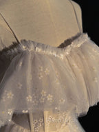 Gray blue/champagne Tulle Long Formal Prom Dresses, Tulle Formal Graduation Dresses
