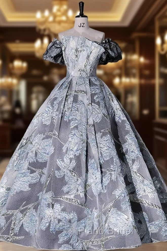 Gray Blue Tulle Flower Off Shoulder Quinceanera Dresses Main image