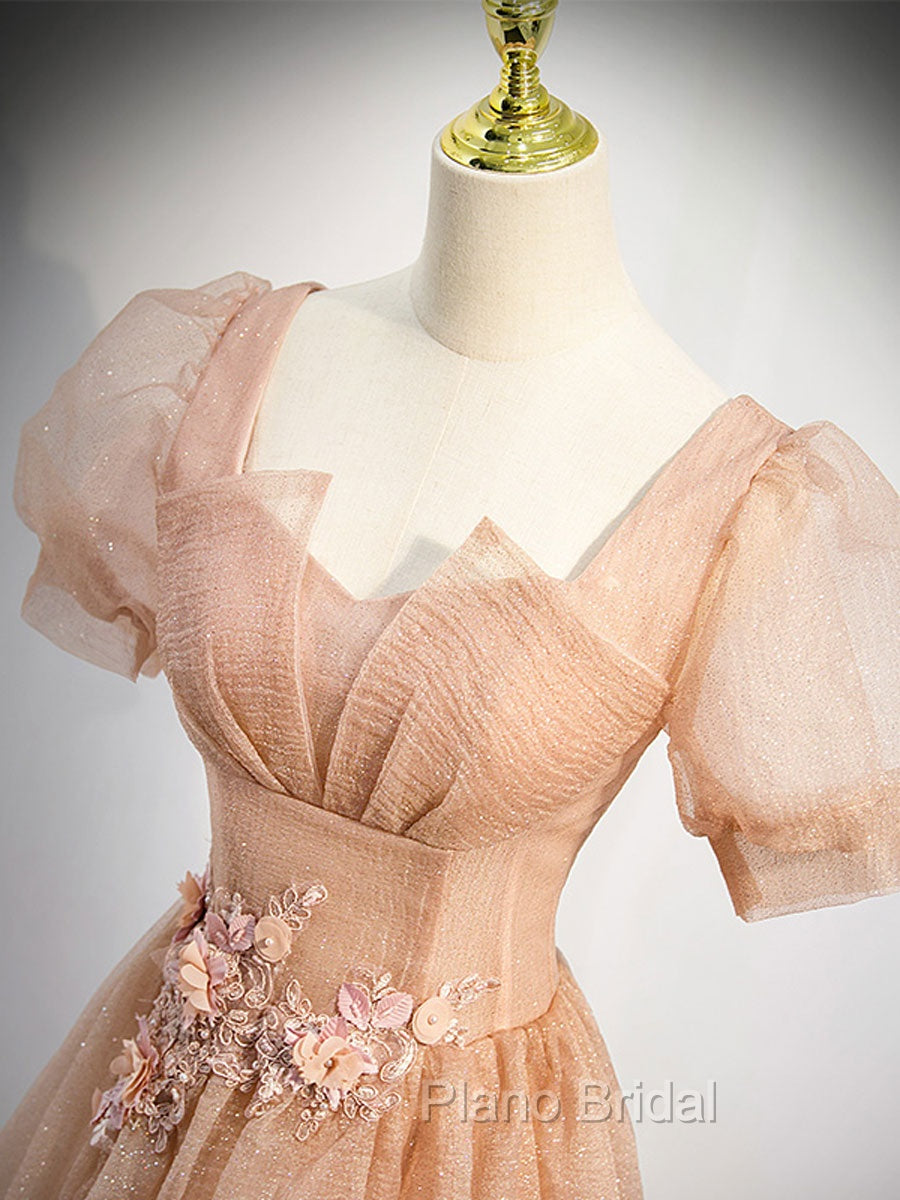 Gray Blue Tulle Sequin Long Formal Prom Dresses, Gray Blue Evening Dresses