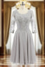 Gray Chiffon Appliques 3/4 Sleeve Knee Length Mother of The Bride Dresses