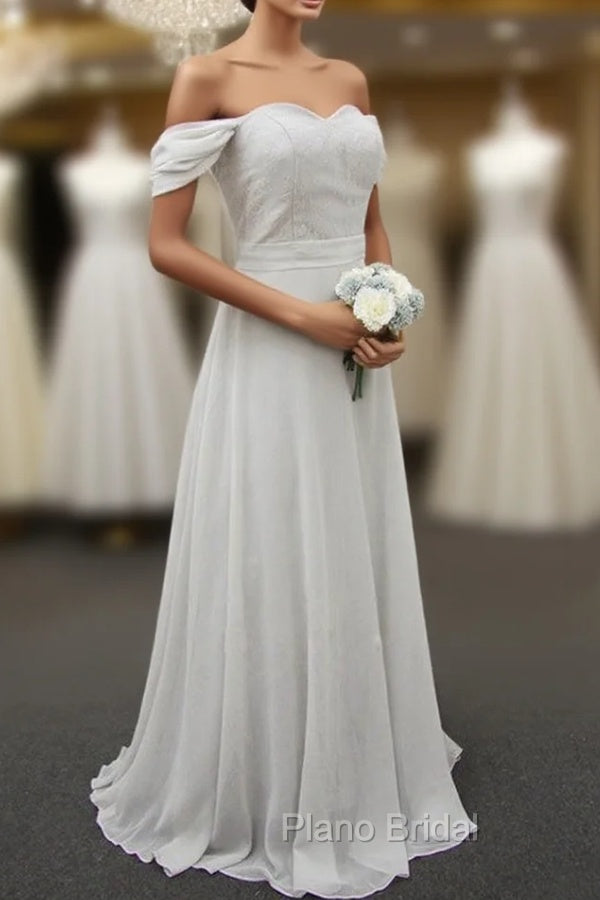 Gray Chiffon Off the Shoulder Bridesmaid Dresses Main image