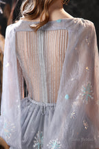 Gray Dandelion Lace V-neck Beading Back Prom Dresses