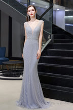 Deep V neck Backless Full of Bead Sequined Mermaid Long Prom Dresses