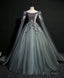 Gray Green Tulle Lace Long Prom Dress Gray Tulle Formal Dress