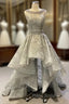 Gray  Embroidery Backless Pearls Short Formal Prom Dresses