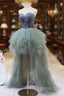 Gray  Tulle Strapless Formal Prom Dresses