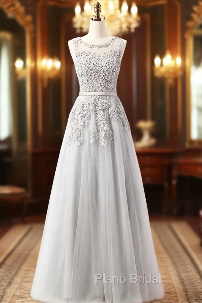 Gray Lace Beading Scoop Sleeveless Bridesmaid Dresses Main image