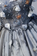 Gray Lace Strapless Short Formal Prom Dresses, A-Line Sweetheart Neckline Party Dresses