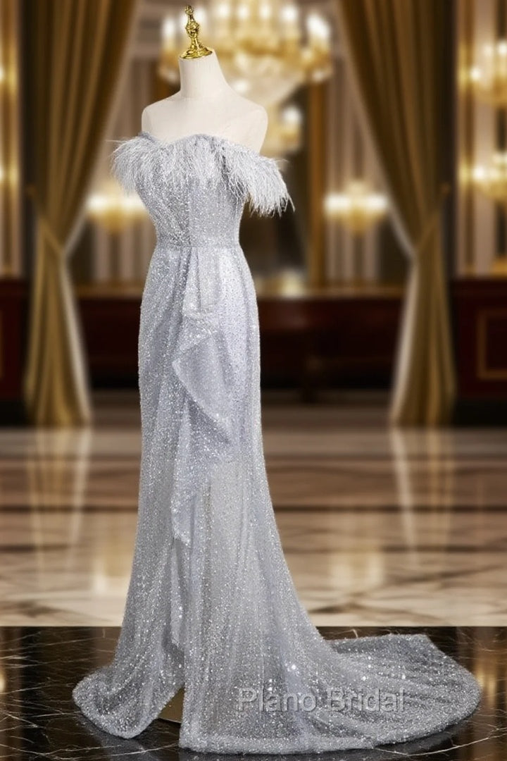 Gray Mermaid Sequins Beading Formal Prom Dresses Main image