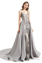 Mermaid Sequins Spaghetti Straps Prom Dresses With Detachable Train