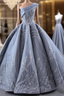 Gray One Shoulder Appliques Beading Formal Prom Dresses