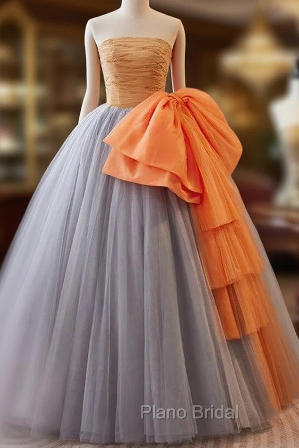 Gray Orange Tulle Strapless Pleats Beading Quinceanera Dresses Main image