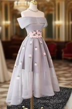 Gray Organza Hight-Low Formal Prom Dresses, Gray Bridesmaid Dresses