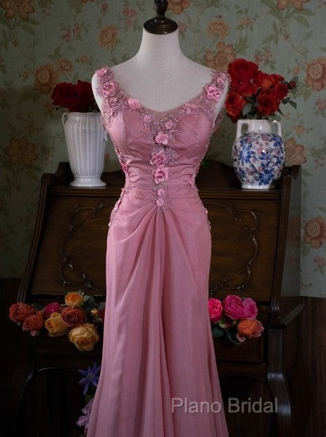 Gray Pink Retro Mermaid V-Neck Chiffon Beaded Long Formal Prom Dresses Sweet Applique Birthday Dresses Secondary image