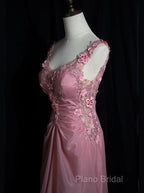 Gray Pink Retro Mermaid V-Neck Chiffon Beaded Long Formal Prom Dresses Sweet Applique Birthday Dresses