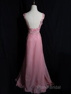 Gray Pink Retro Mermaid V-Neck Chiffon Beaded Long Formal Prom Dresses Sweet Applique Birthday Dresses