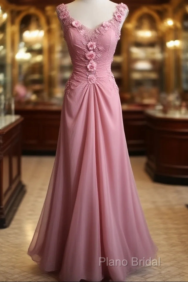 Gray Pink Retro Mermaid V-Neck Chiffon Beaded Long Formal Prom Dresses Sweet Applique Birthday Dresses Main image