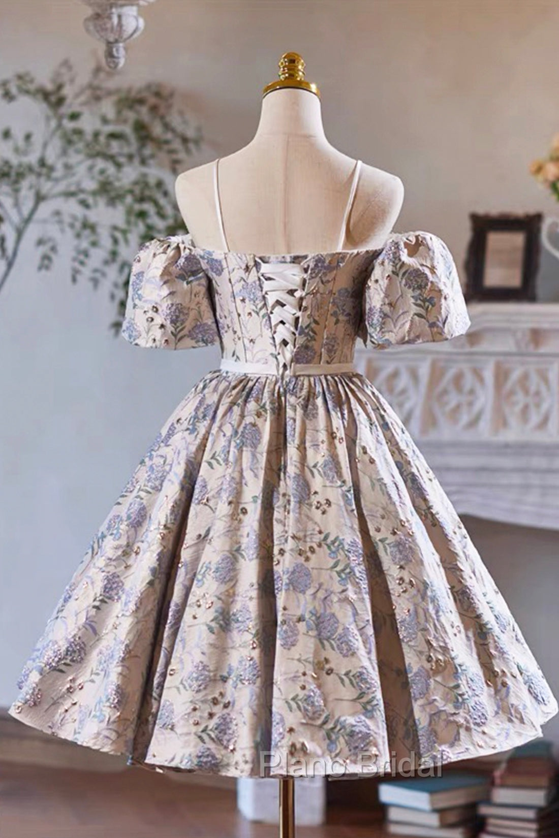 Gray Print Short Formal Prom Dresses Dresses, Lovely Spaghetti Strap Evening Party Dresses