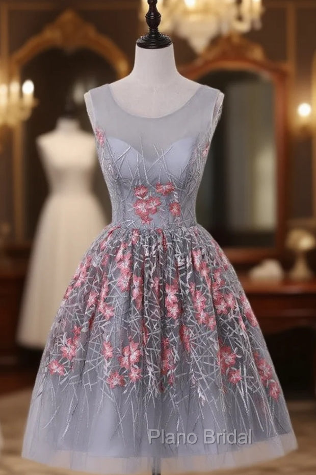 Gray Print Tulle Homecoming Dresses Main image