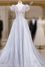 Gray Round Neck Tulle Lace Long Formal Prom Dresses, Gray Tulle Evening Dresses