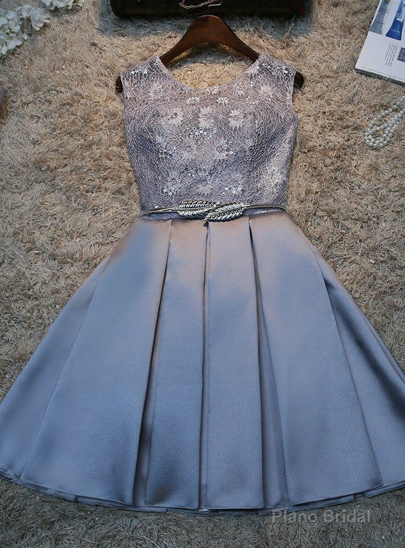 Gray Satin Lace Homecoming Dress Main image