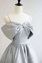 Gray Satin Long Formal Prom Dresses, A-Line Spaghetti Straps Evening Graduation Dresses
