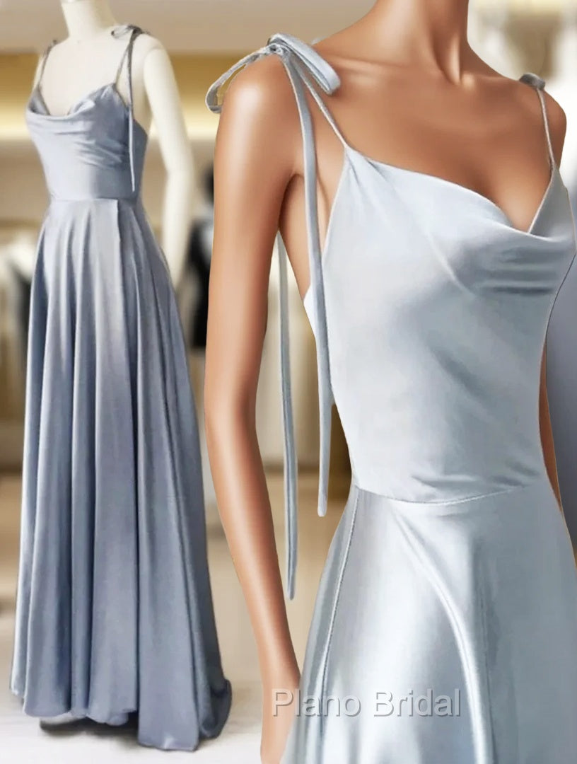 Gray Satin Spaghetti Straps Formal Prom Dresses