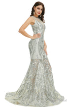 Sequins Sleeveless Floor Length Crew Neck Prom Dresses