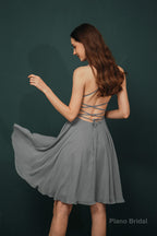 Short A-Line Strapless Beaded Chiffon Homecoming Dresses