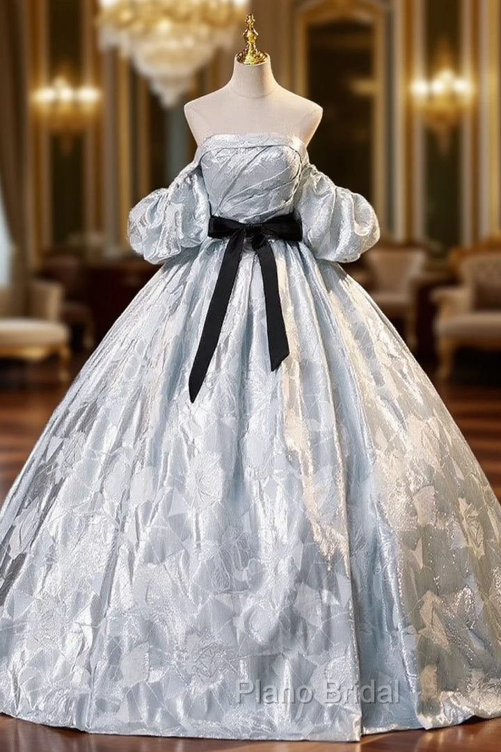 Gray Strapless Pleats Puff Sleeve Quinceanera Dresses Main image