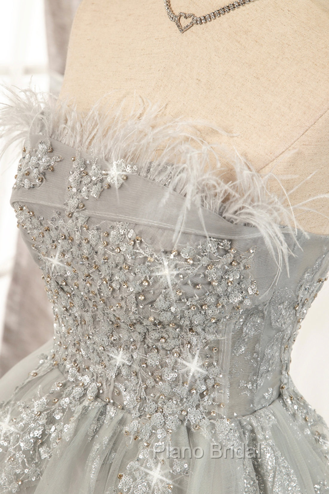 Gray Strapless Tulle Short Formal Prom Dresses with Sequins, Cute A-Line Party Dresses
