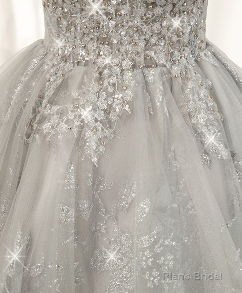 Gray Sweetheart Lace Tulle Short Prom Dress Gray Homecoming Dress