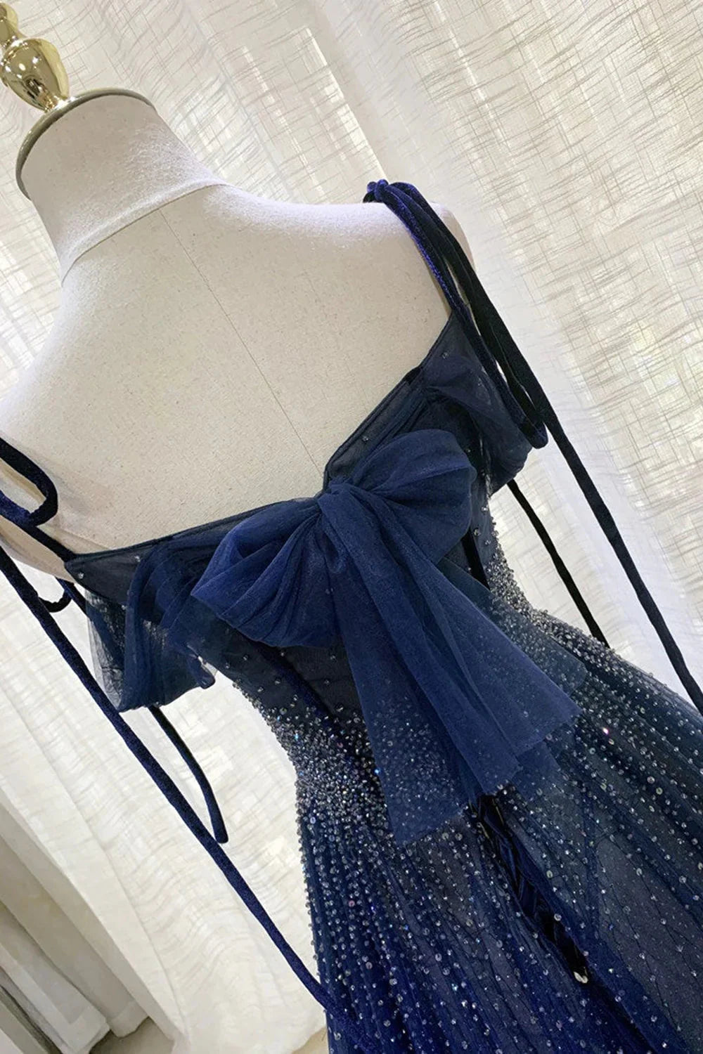 Dark Blue Gorgeous Shiny Sequins Long Elegant Tulle Ball Gown Formal Evening Dresses