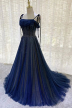 Dark Blue Gorgeous Shiny Sequins Long Elegant Tulle Ball Gown Formal Evening Dresses