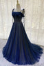 Dark Blue Gorgeous Shiny Sequins Long Elegant Tulle Ball Gown Formal Evening Dresses