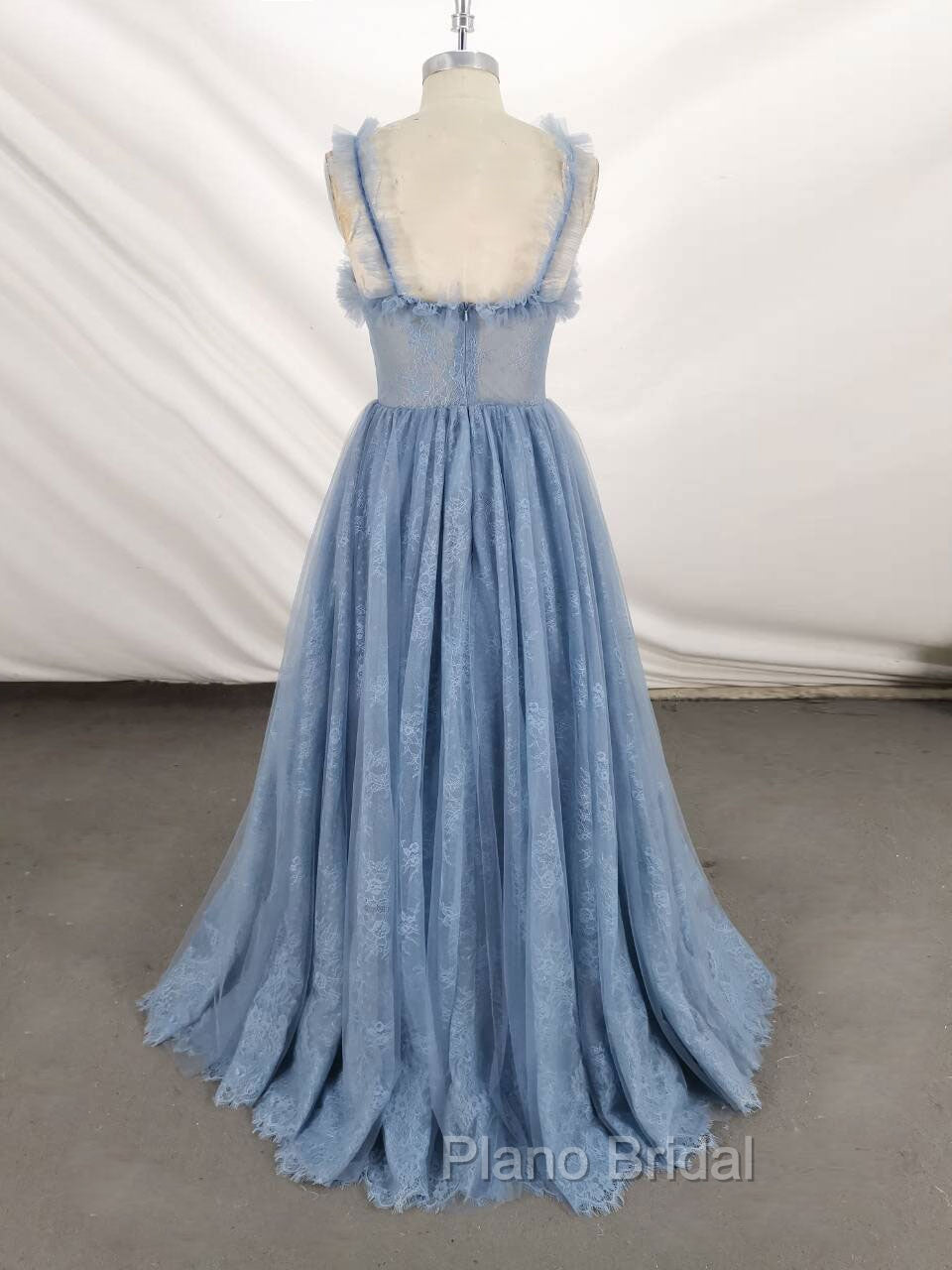 Gray Sweetheart Neck Tulle Lace Long Formal Prom Dresses Blue Formal Dresses Secondary image