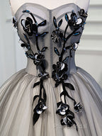 Gray Sweetheart Neck Tulle Lace Short Formal Prom Dresses, Cute Homecoming Dresses