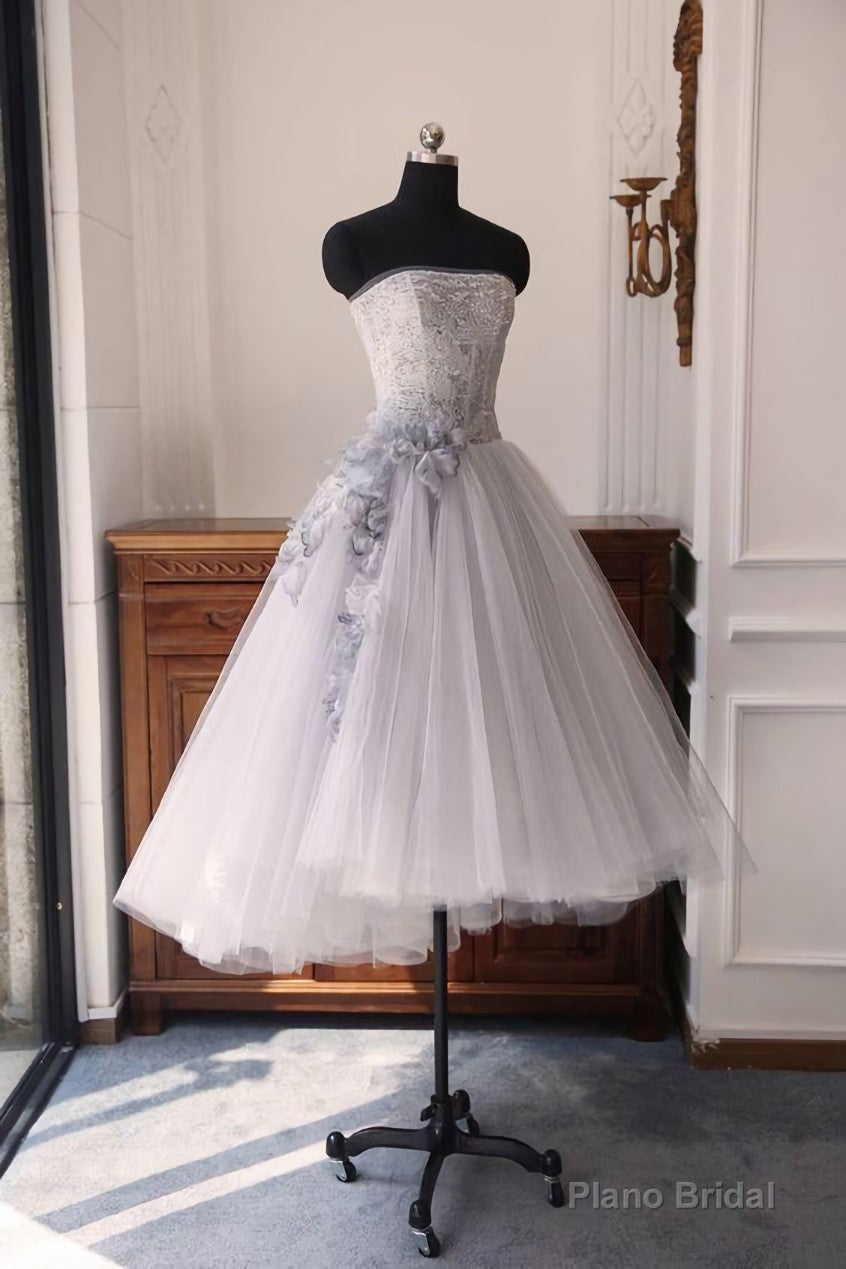 Gray sweetheart neck tulle short dress, gray tulle homecoming dress Main image