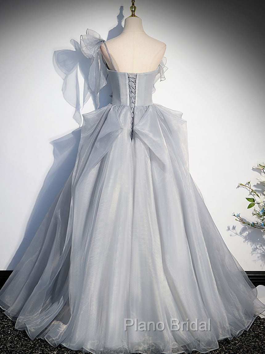 Gray Sweetheart Tulle Long Formal Prom Dresses, Gray Evening Dresses Secondary image