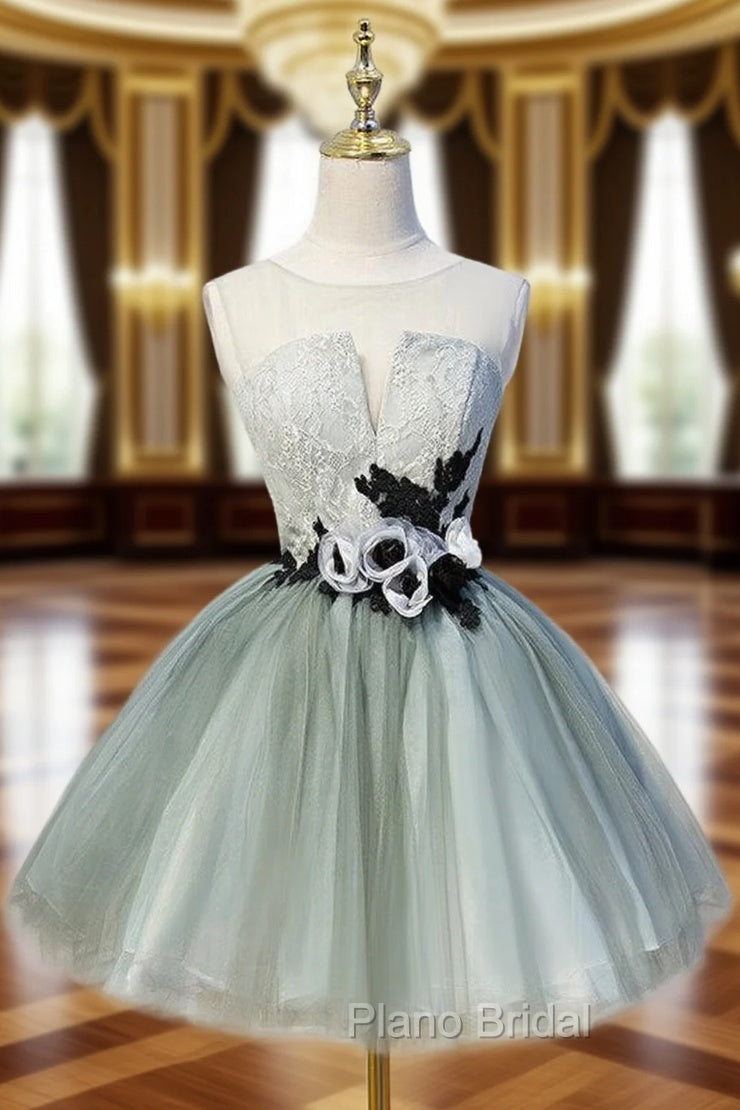 Gray Tulle Appliques Scoop Homecoming Dresses Main image