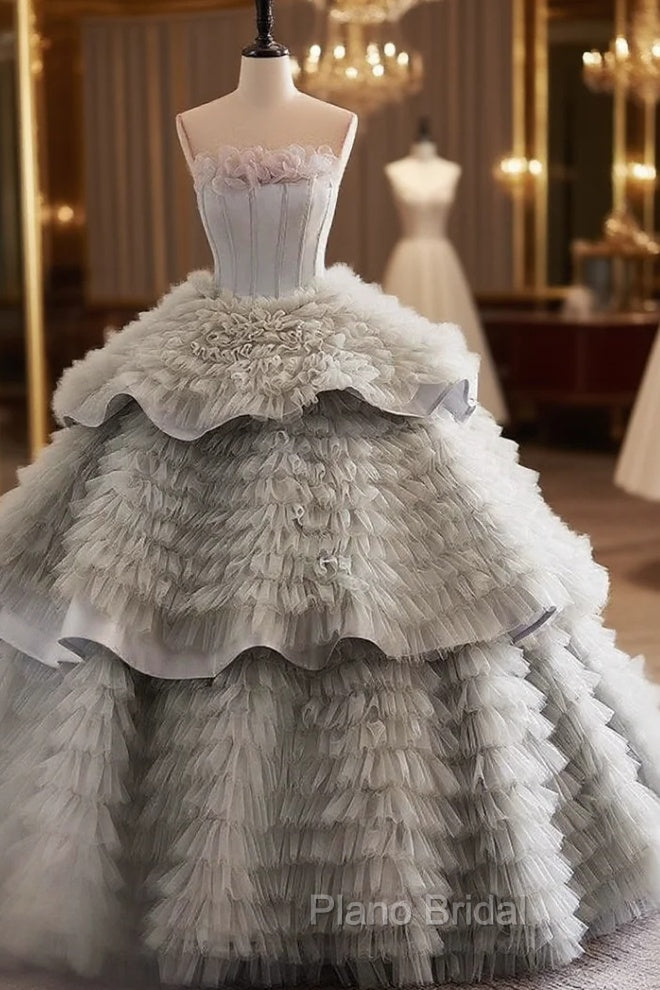 Gray Tulle Ball Gown Tiers Quinceanera Dresses Main image