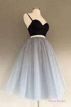 Gray Tulle Charming A-Line Two-Piece Short Homecoming Dress,Cocktail Dress