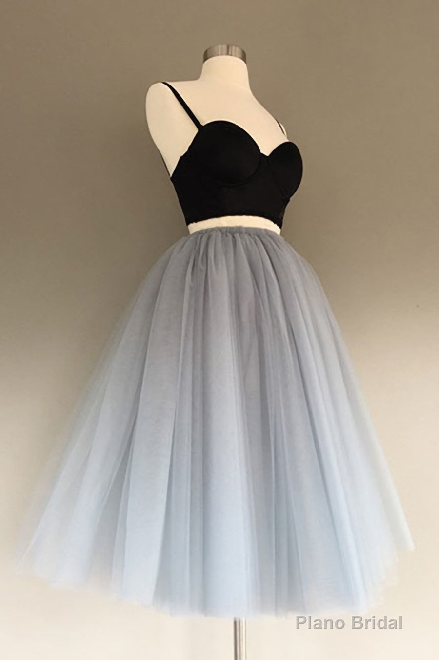 Gray Tulle Charming A-Line Two-Piece Short Homecoming Dress,Cocktail Dress
