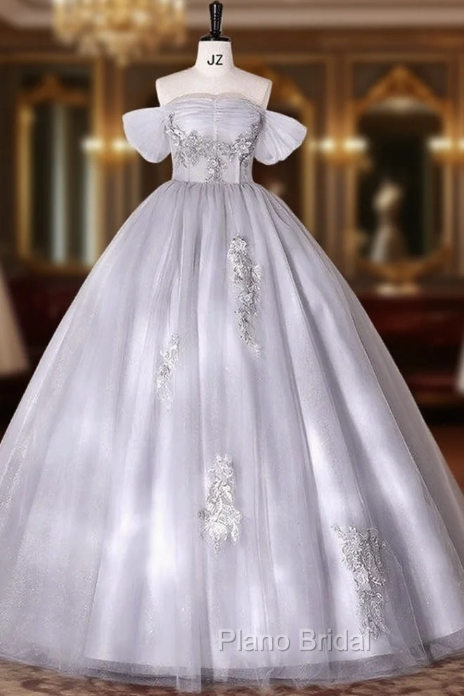 Gray Tulle Lace 3D Appliques Quinceanera Dresses