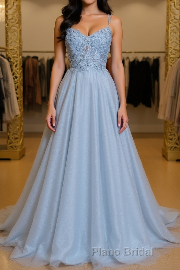 Gray tulle lace long Formal Prom dress gray tulle formal dress Main image