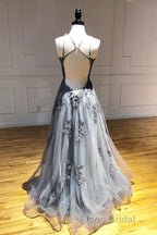 Gray tulle lace long Formal Prom dress gray tulle lace formal dress