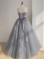 Gray Tulle Lace Long Formal Prom Dresses Sweet 16 Dresses A Line Off Shoulder December Wedding Guest Dresses