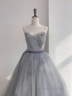 Gray Tulle Lace Long Formal Prom Dresses Sweet 16 Dresses A Line Off Shoulder December Wedding Guest Dresses